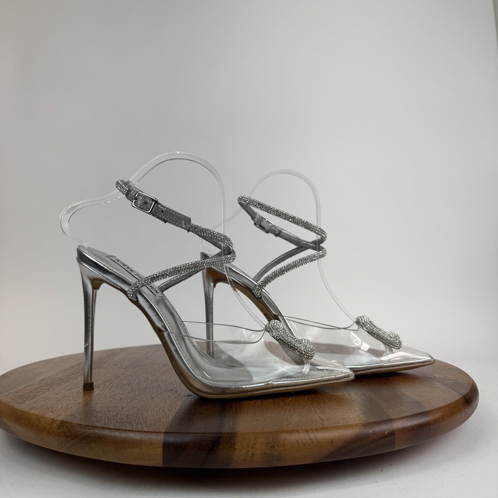 New Steve Madden Vienna Rhinestone Strappy Dressy Pumps Heels Silver Size 7 M